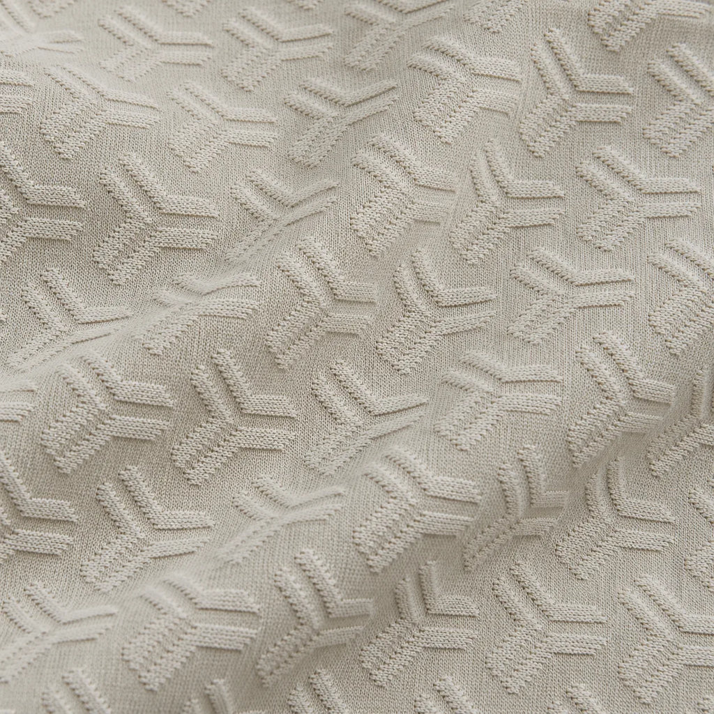 Stone Beige Jacquard Quarter-Zip Full Sleeve Tee | Relaxed Fit