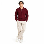 Maroon Jacquard Quarter-Zip Full Sleeve Tee | Relaxed Fit