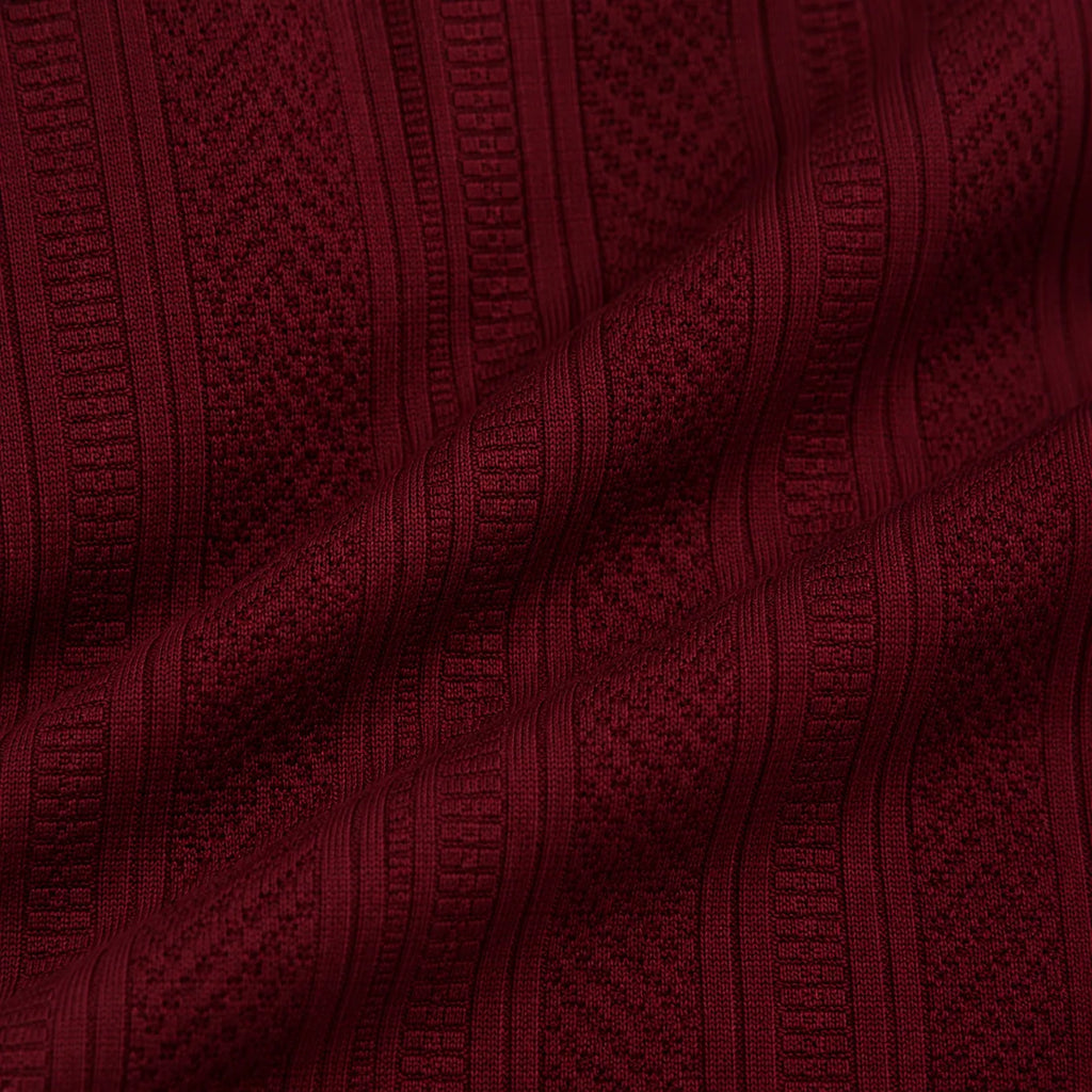 Maroon Jacquard Quarter-Zip Full Sleeve Tee | Relaxed Fit