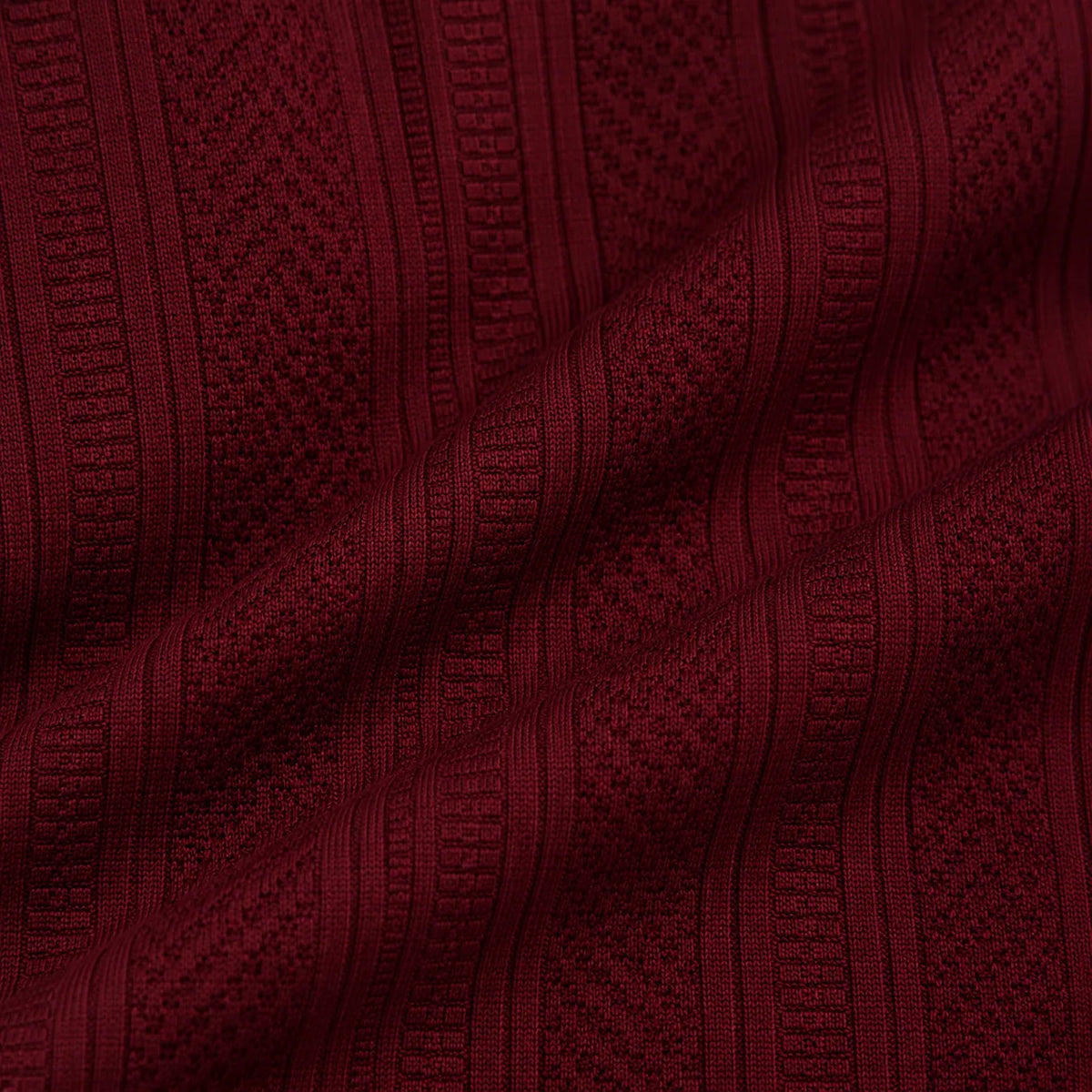 Maroon Jacquard Quarter-Zip Full Sleeve Tee | Relaxed Fit