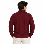 Maroon Jacquard Quarter-Zip Full Sleeve Tee | Relaxed Fit