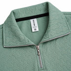 Sage Green Jacquard Quarter-Zip Full Sleeve Tee | Relaxed Fit
