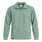 Sage Green Jacquard Quarter-Zip Full Sleeve Tee | Relaxed Fit