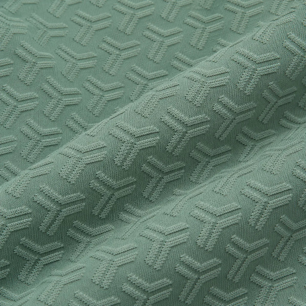 Sage Green Jacquard Quarter-Zip Full Sleeve Tee | Relaxed Fit