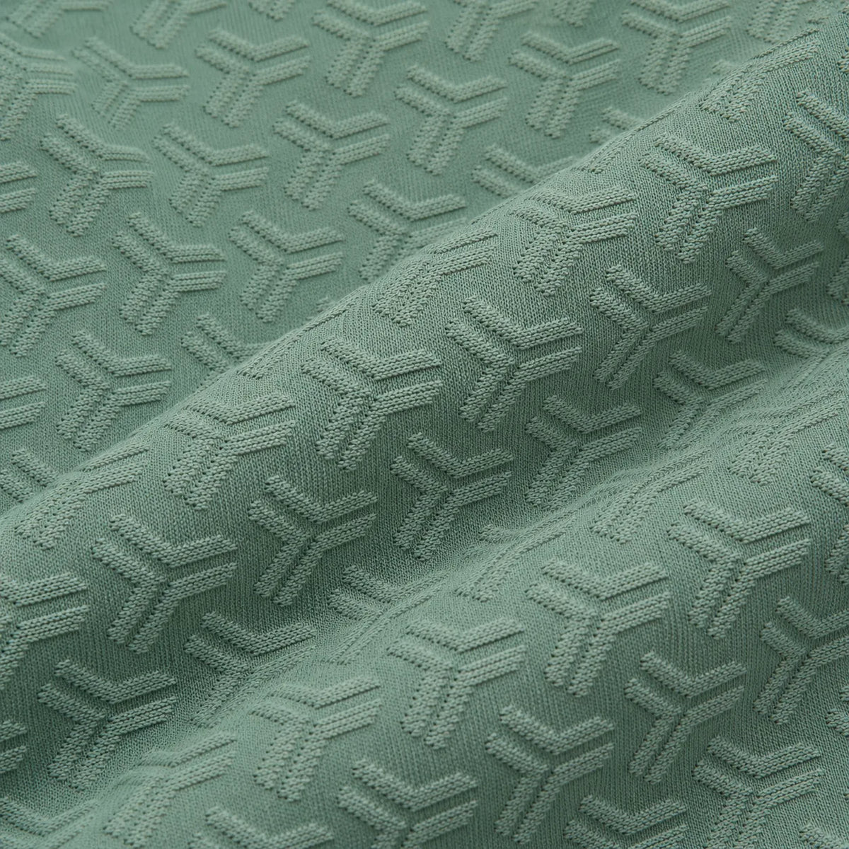 Sage Green Jacquard Quarter-Zip Full Sleeve Tee | Relaxed Fit