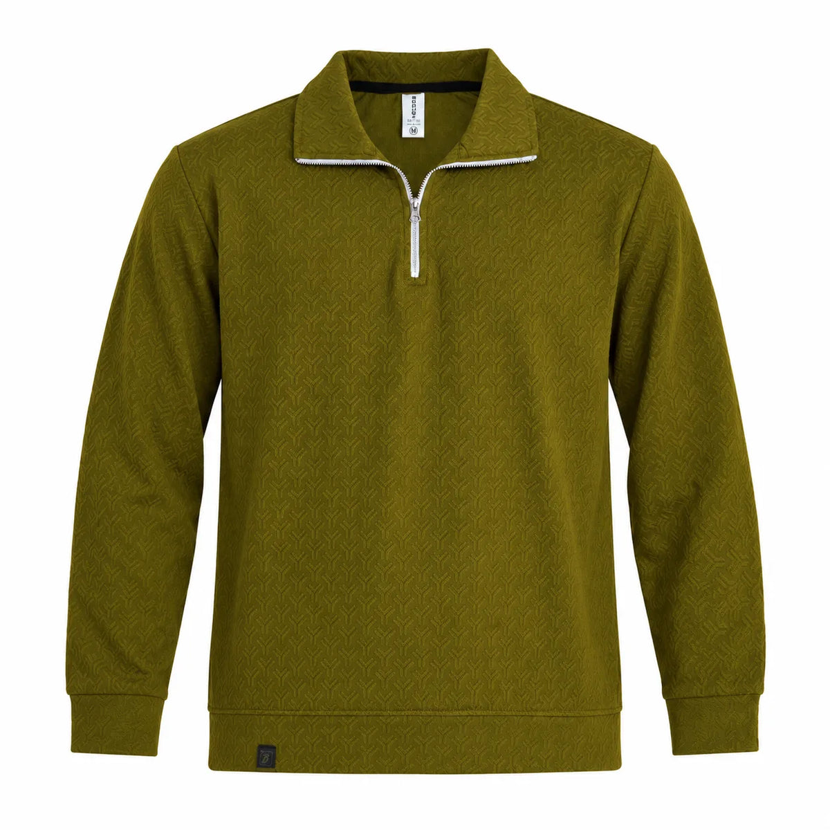 Olive Jacquard Quarter-Zip Full Sleeve Tee | Relaxed Fit