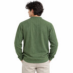 Forest green Textured Split-Neck Full Sleeve tee | Relaxed Fit