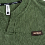 Forest green Textured Split-Neck Full Sleeve tee | Relaxed Fit