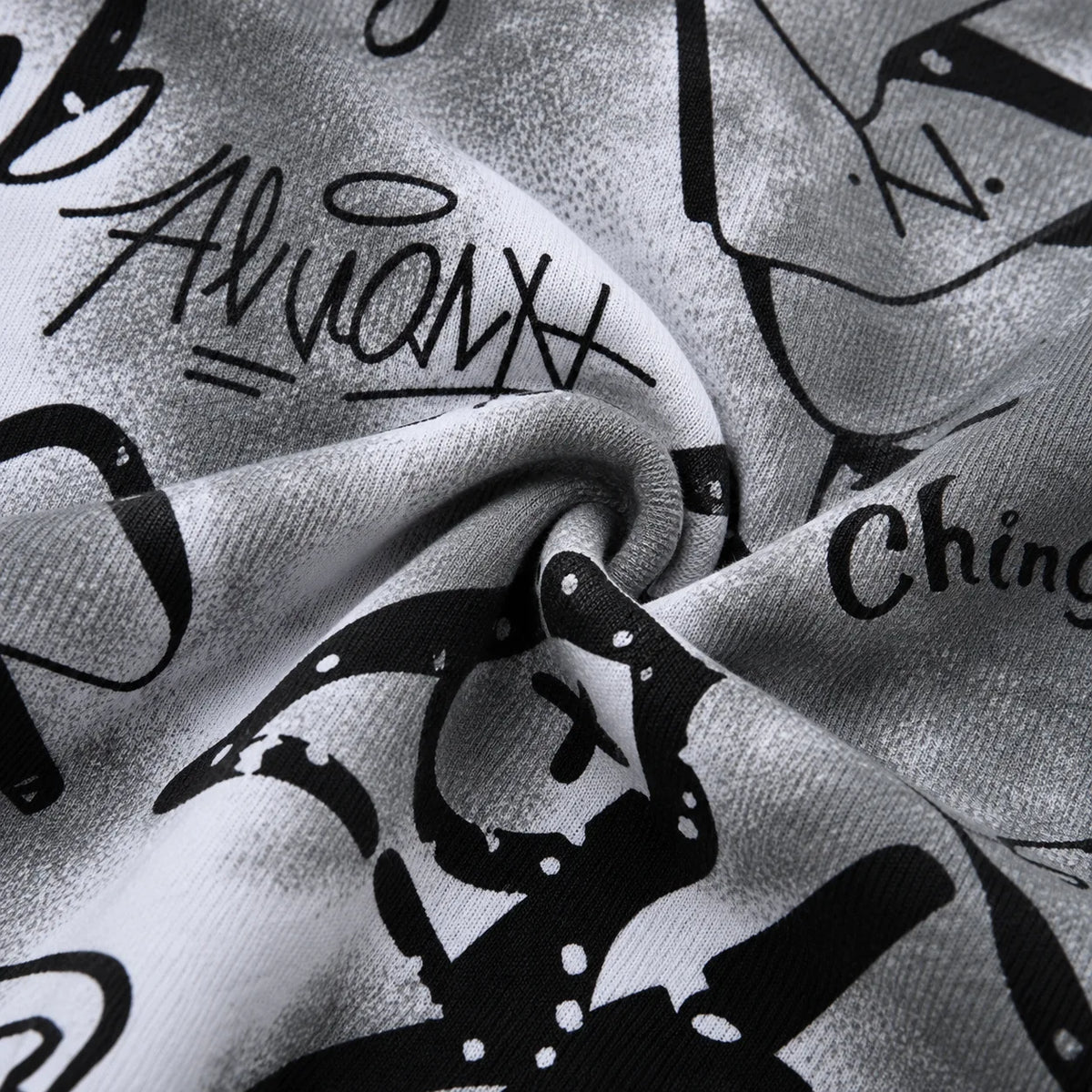 Black & Grey Graffiti Quarter-Zip Full-Sleeve Polo Tee | Relaxed Fit