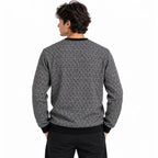 Graphite Grey Geo-Jacquard Full-Sleeve Tee | Relaxed Fit
