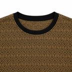 Graphite Brown Geo-Jacquard Full-Sleeve Tee | Relaxed Fit