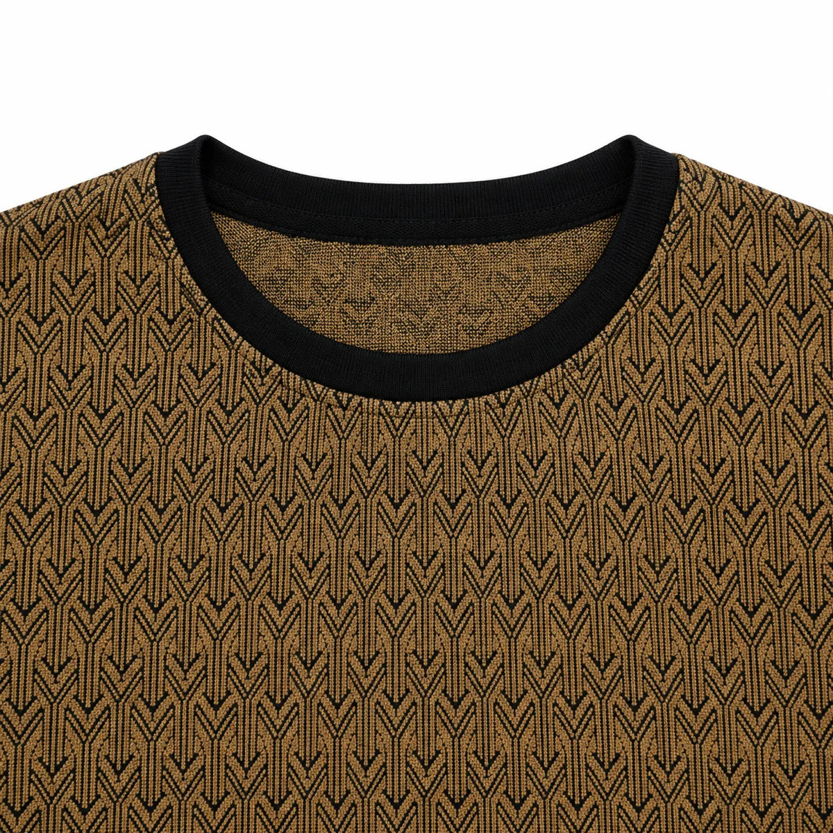 Graphite Brown Geo-Jacquard Full-Sleeve Tee | Relaxed Fit
