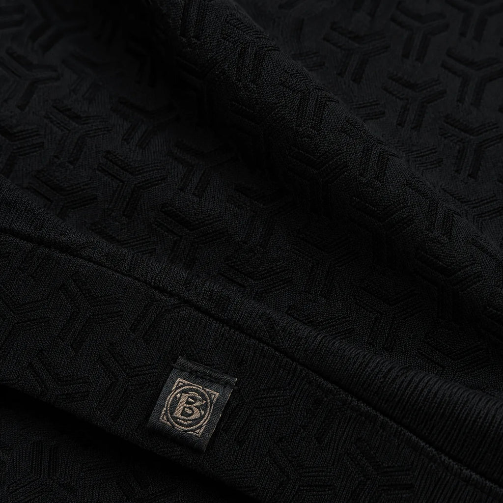 Black Jacquard Quarter-Zip Full Sleeve Tee | Relaxed Fit