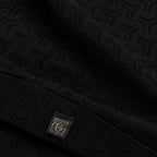 Black Jacquard Quarter-Zip Full Sleeve Tee | Relaxed Fit