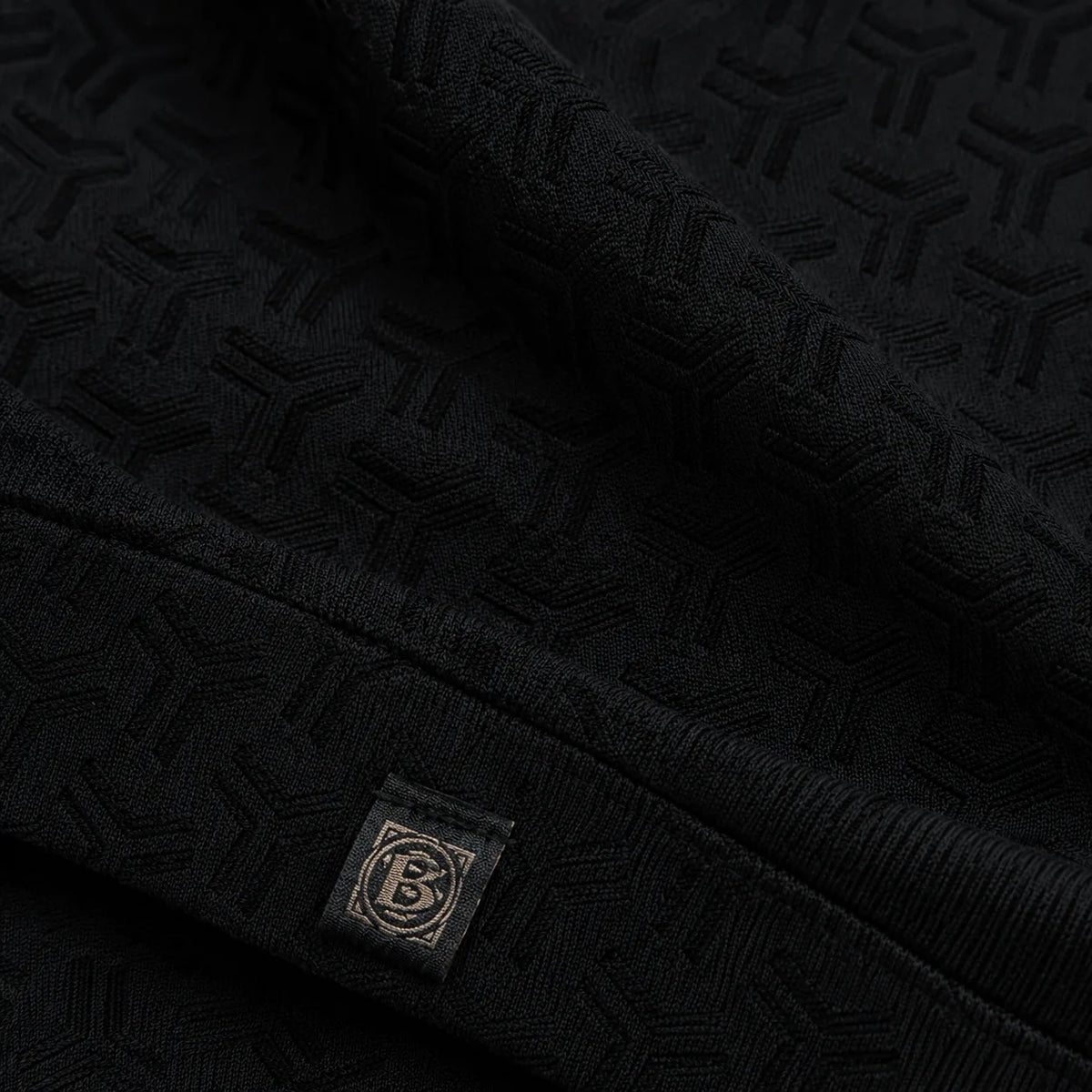 Black Jacquard Quarter-Zip Full Sleeve Tee | Relaxed Fit