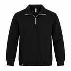 Black Jacquard Quarter-Zip Full Sleeve Tee | Relaxed Fit