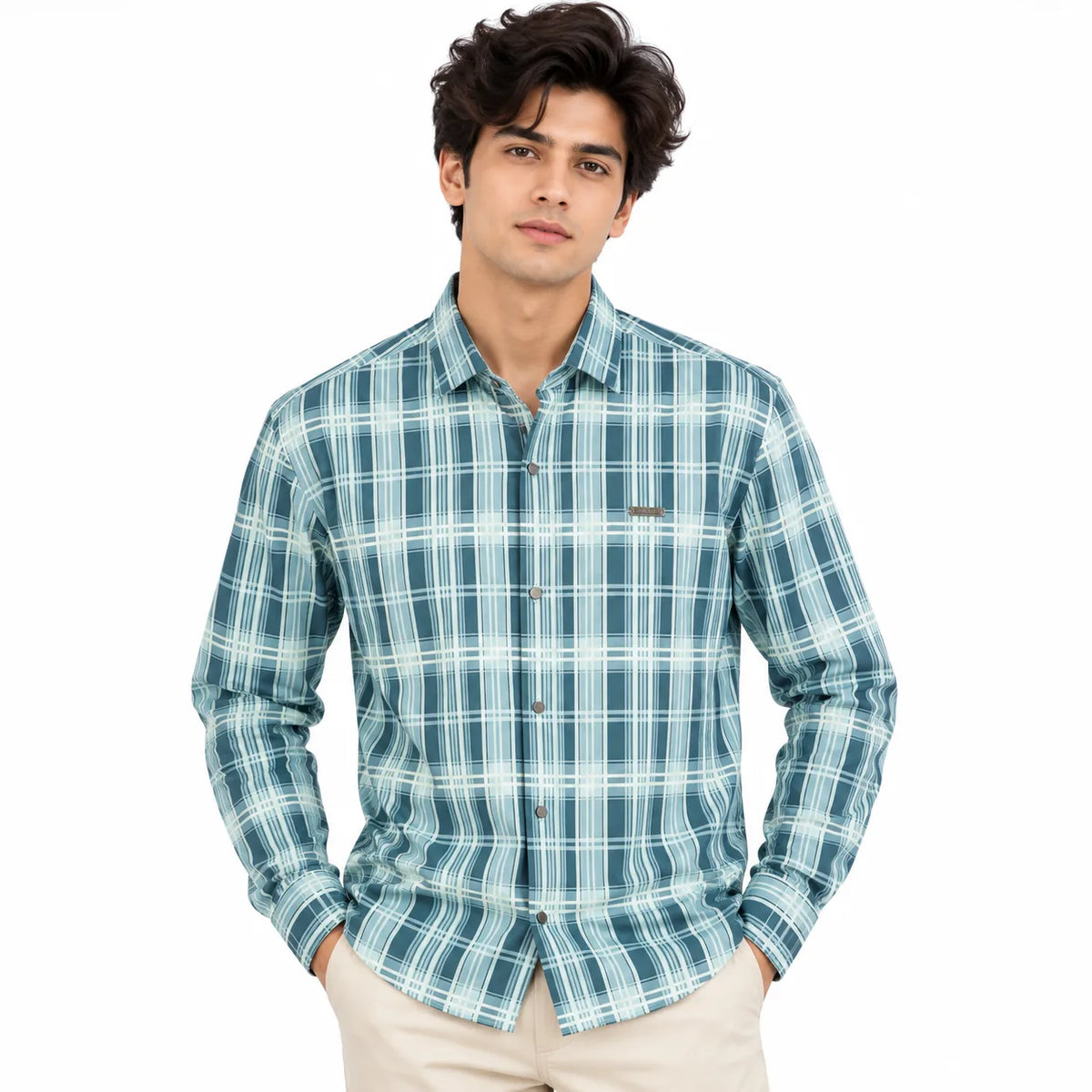 Aqua Teal Heritage Check Full-Sleeve Shirt | Smart Fit