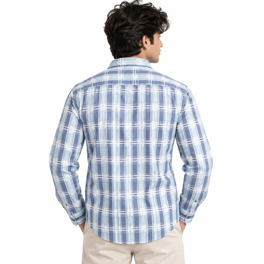 Ice Blue Heritage Check Full-Sleeve Shirt | Smart Fit