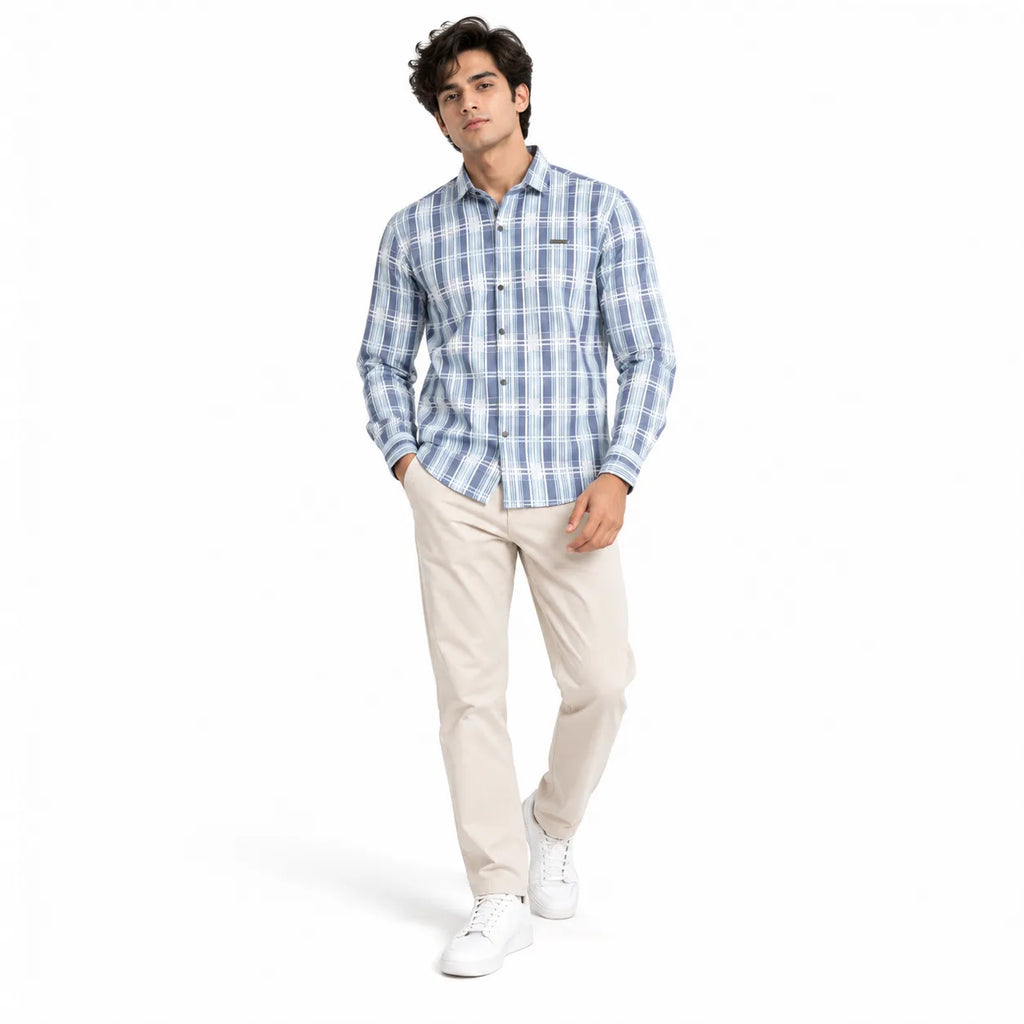 Ice Blue Heritage Check Full-Sleeve Shirt | Smart Fit
