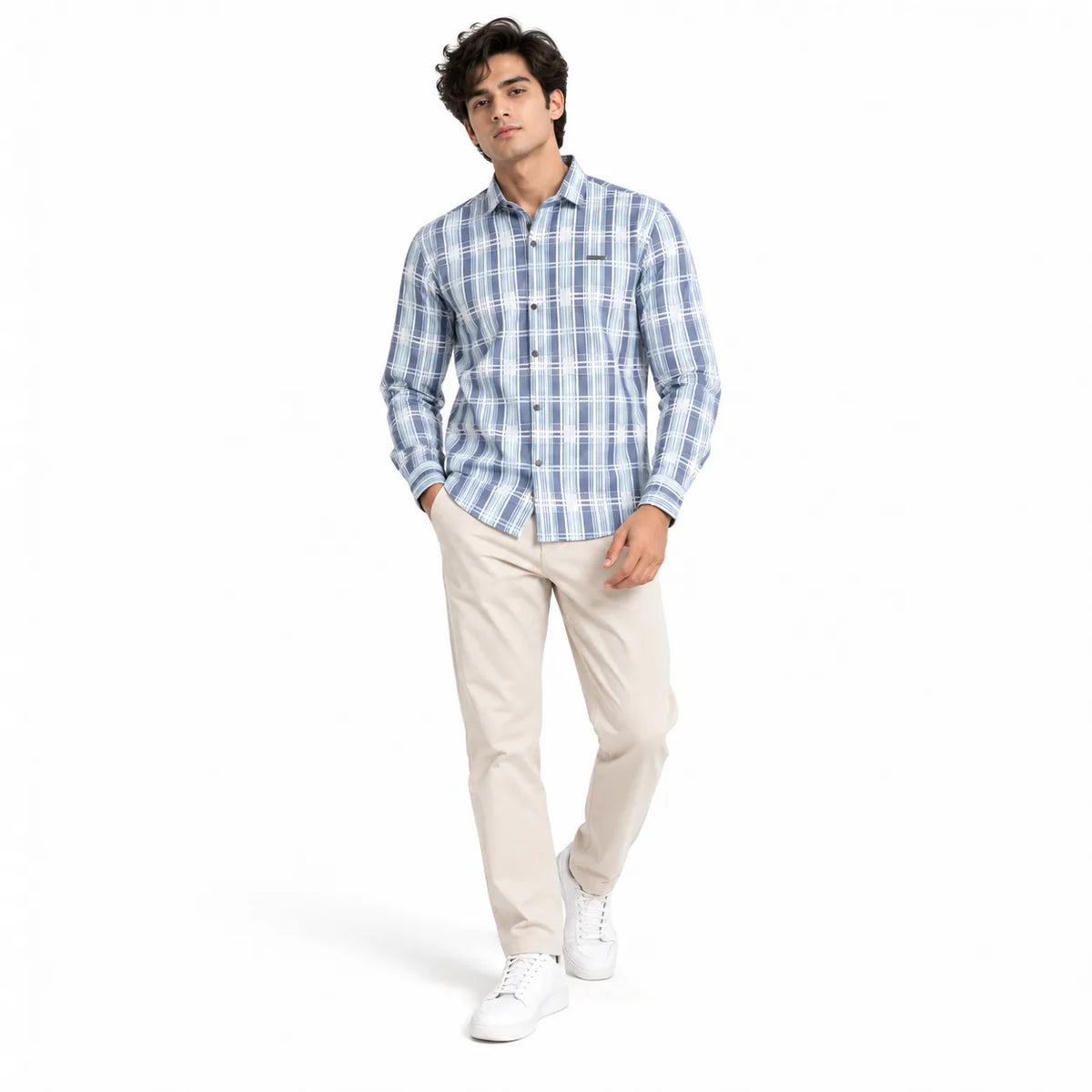 Ice Blue Heritage Check Full-Sleeve Shirt | Smart Fit