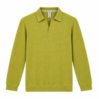 Greening Textured Open-Collar Full-Sleeve Polo Tee | Relaxed Fit