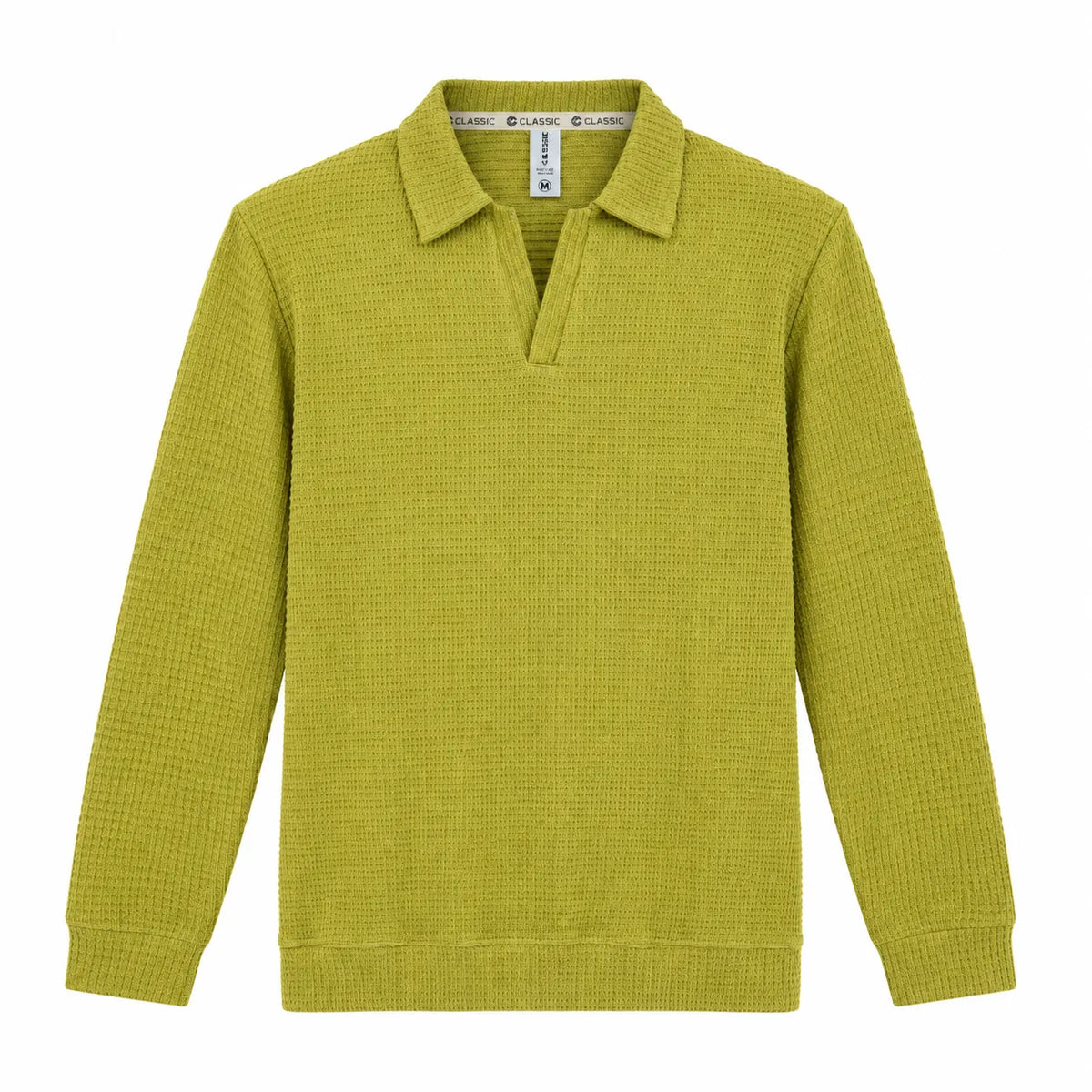 Greening Textured Open-Collar Full-Sleeve Polo Tee | Relaxed Fit