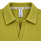 Greening Textured Open-Collar Full-Sleeve Polo Tee | Relaxed Fit
