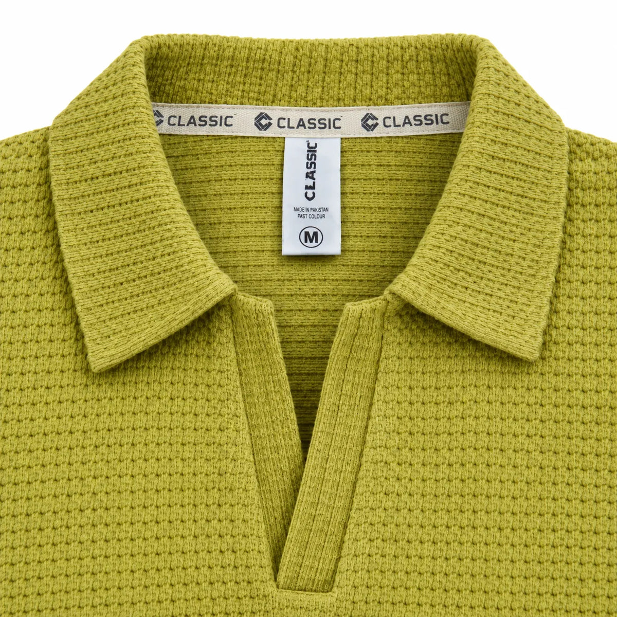 Greening Textured Open-Collar Full-Sleeve Polo Tee | Relaxed Fit