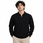 Black Textured Open-Collar Full-Sleeve Polo Tee | Relaxed Fit (Copy)