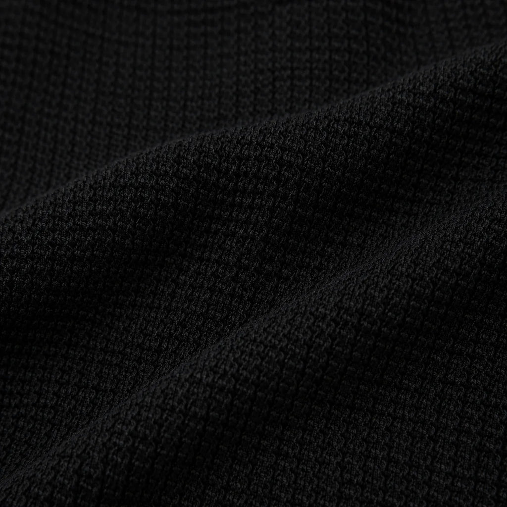 Black Textured Open-Collar Full-Sleeve Polo Tee | Relaxed Fit (Copy)