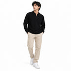 Black Textured Open-Collar Full-Sleeve Polo Tee | Relaxed Fit (Copy)