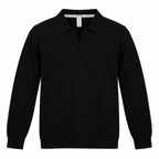 Black Textured Open-Collar Full-Sleeve Polo Tee | Relaxed Fit (Copy)