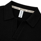 Black Textured Open-Collar Full-Sleeve Polo Tee | Relaxed Fit (Copy)