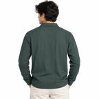 Forest Green Jacquard Open-Collar Full-Sleeve Polo Tee | Relaxed Fit