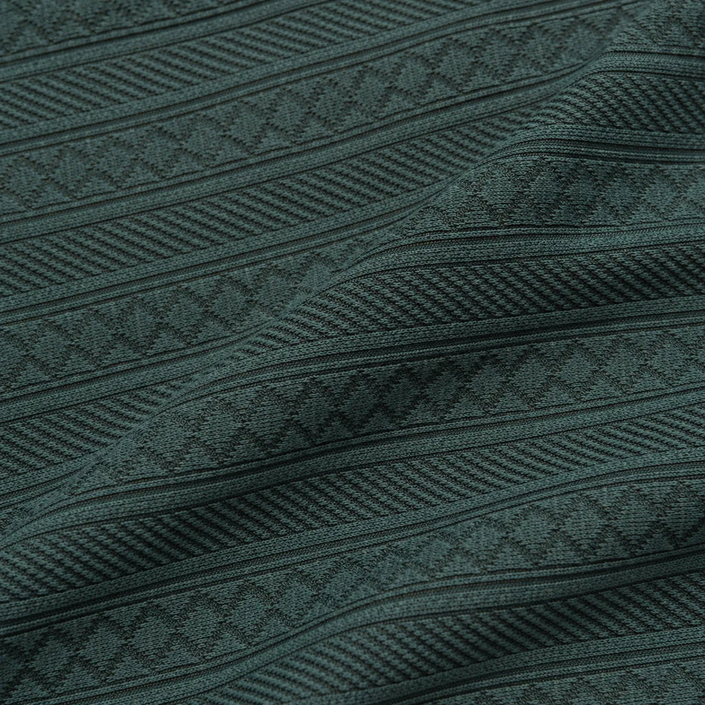 Forest Green Jacquard Open-Collar Full-Sleeve Polo Tee | Relaxed Fit