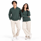 Forest Green Jacquard Open-Collar Full-Sleeve Polo Tee | Relaxed Fit
