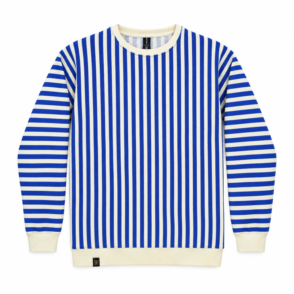 Blue & Cream Stripe Full-Sleeve Tee | Relaxed Fit