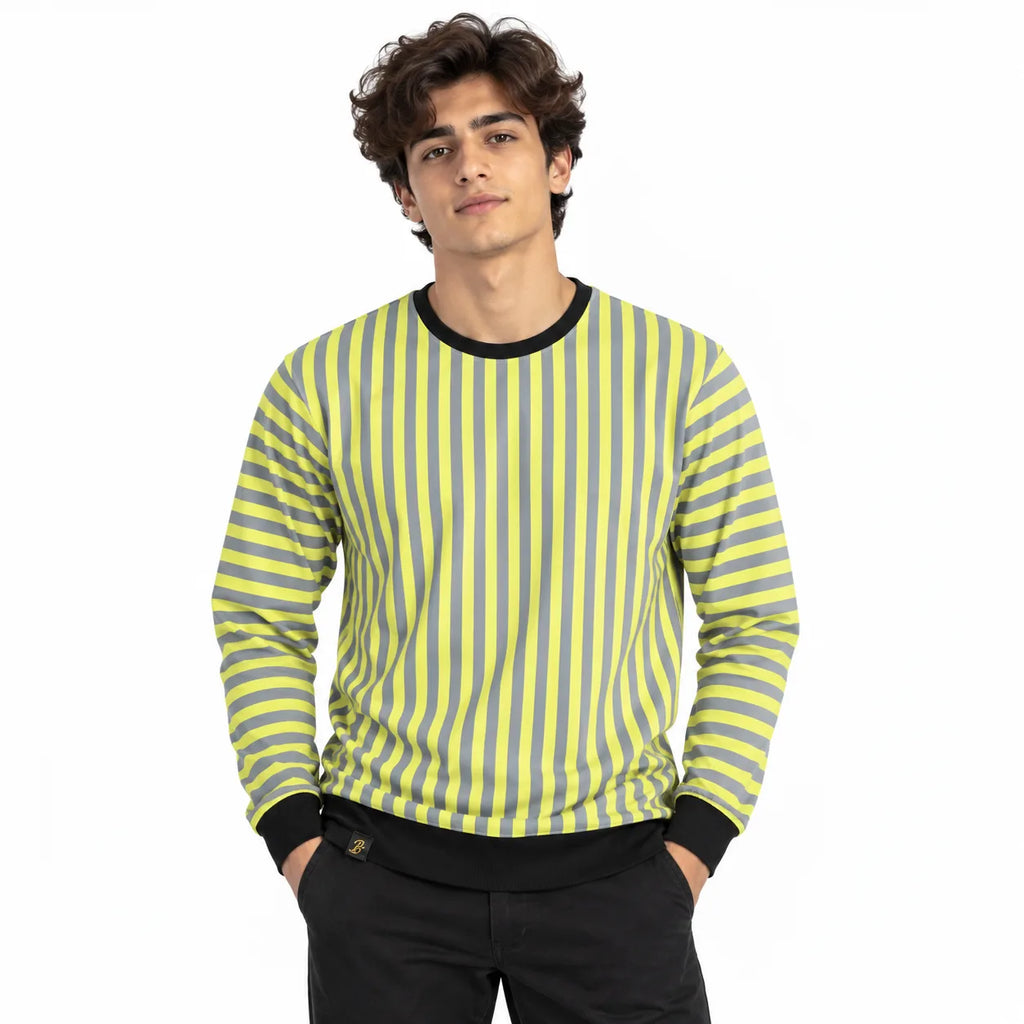 Volt Yellow & Graphite Stripe Full-Sleeve Tee | Relaxed Fit