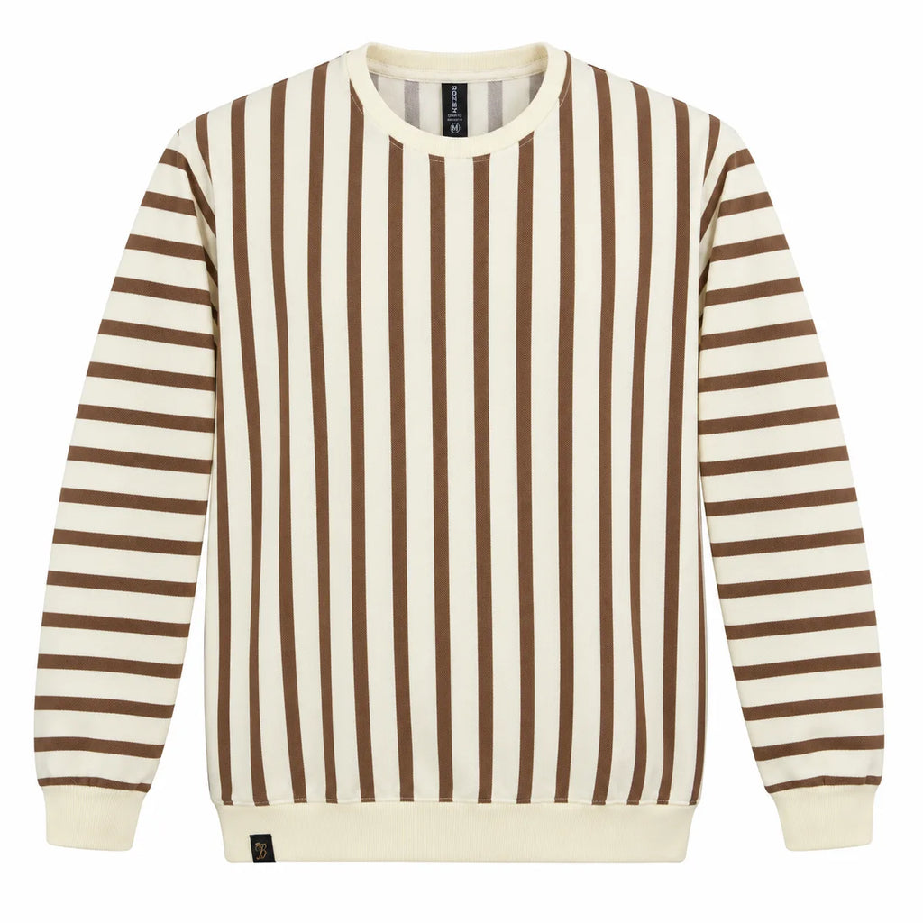 Brown & Cream Stripe Full-Sleeve Tee | Relaxed Fit