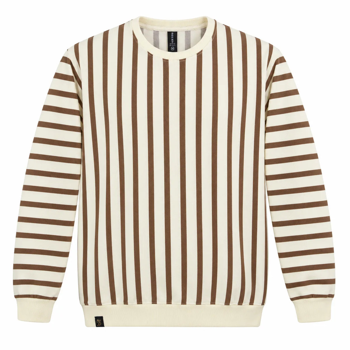 Brown & Cream Stripe Full-Sleeve Tee | Relaxed Fit