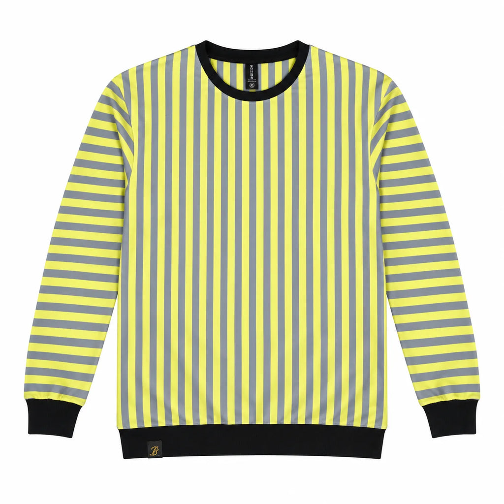 Volt Yellow & Graphite Stripe Full-Sleeve Tee | Relaxed Fit