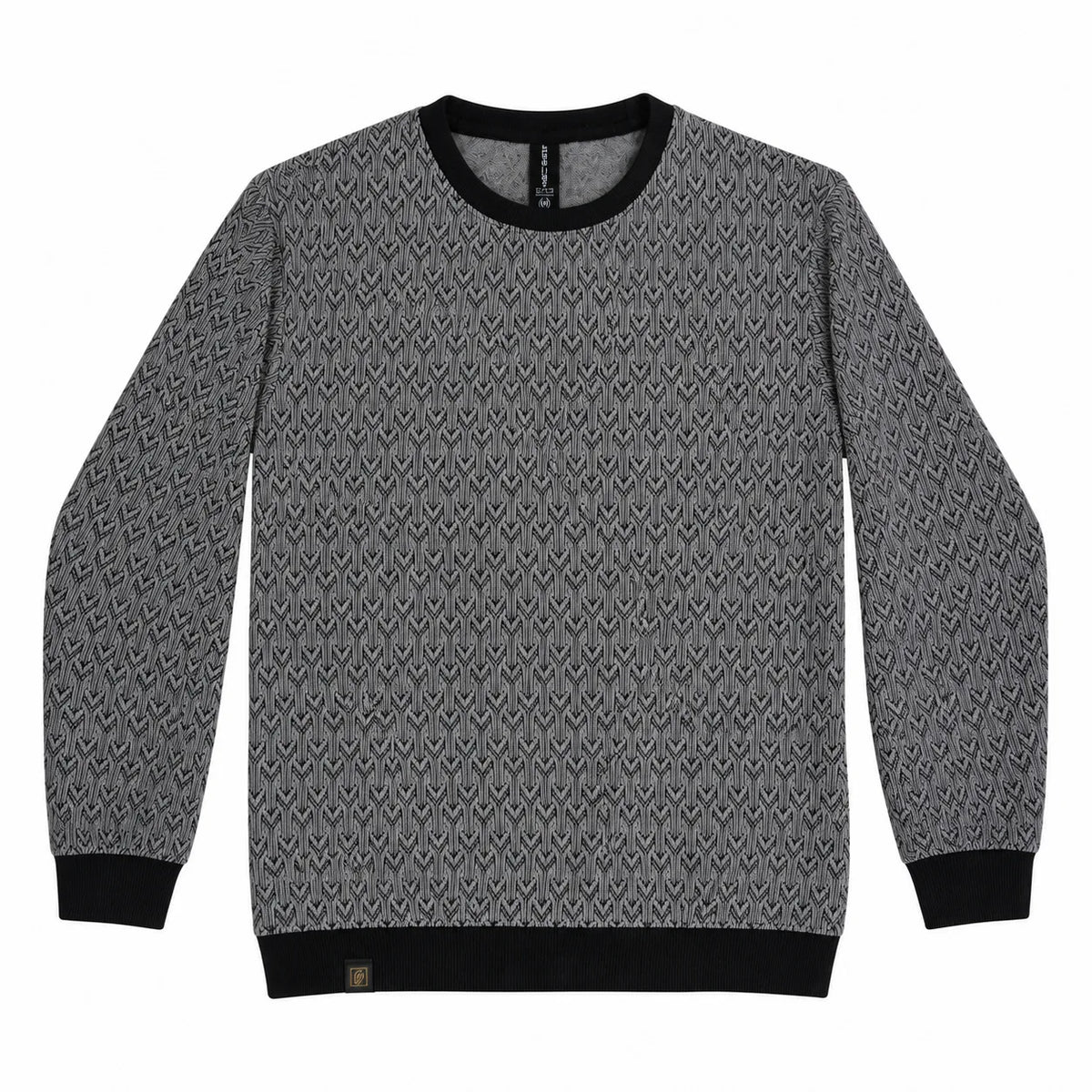 Graphite Grey Geo-Jacquard Full-Sleeve Tee | Relaxed Fit