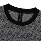 Graphite Grey Geo-Jacquard Full-Sleeve Tee | Relaxed Fit