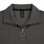 Grey Jacquard Open-Collar Full-Sleeve Polo Tee | Relaxed Fit