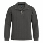 Grey Jacquard Open-Collar Full-Sleeve Polo Tee | Relaxed Fit