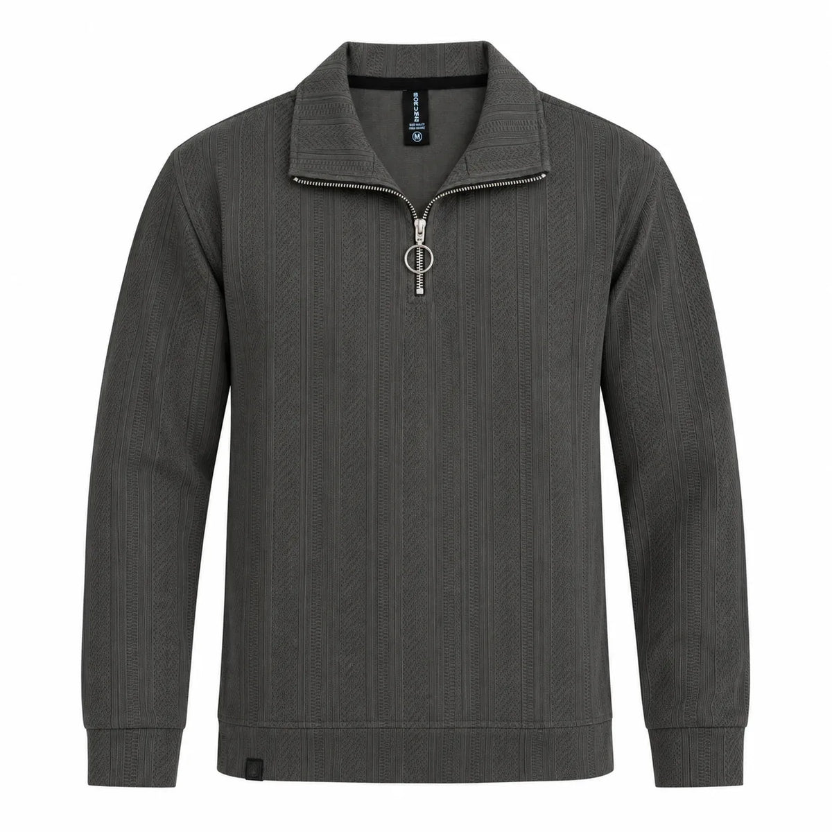 Grey Jacquard Open-Collar Full-Sleeve Polo Tee | Relaxed Fit