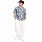 Borumz Crochet-Inspired Geometric Print Cuban Collar Shirt