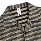 Brown & Black Textured Knit Camp Collar Shirt | Boxy fit