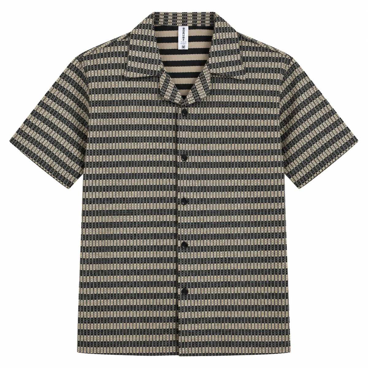 Brown & Black Textured Knit Camp Collar Shirt | Boxy fit