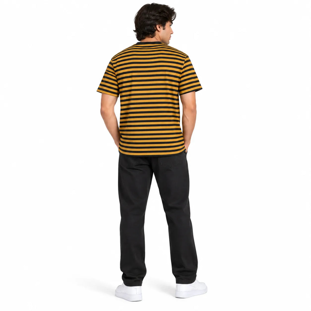 Mustard & Black Striped Drop Shoulder T-Shirt